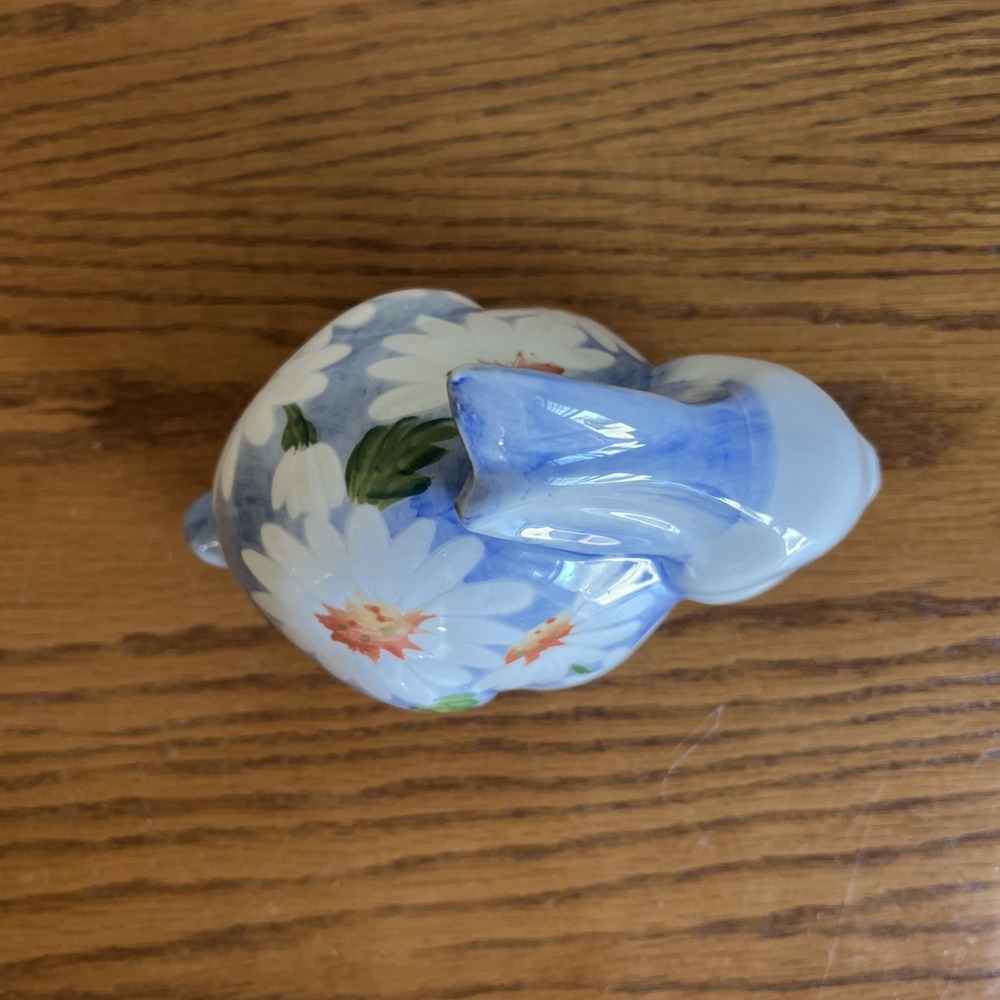 Floral Ceramic Rabbit Figurine, Andrea by Sadek, Daisy Blue and White Floral - Picture 6 of 10